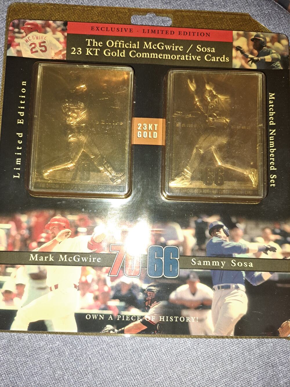 Vtg 1998 McGwire Sosa 23 Karat Gold Baseball Card Set Official PROMINT 1990s USA